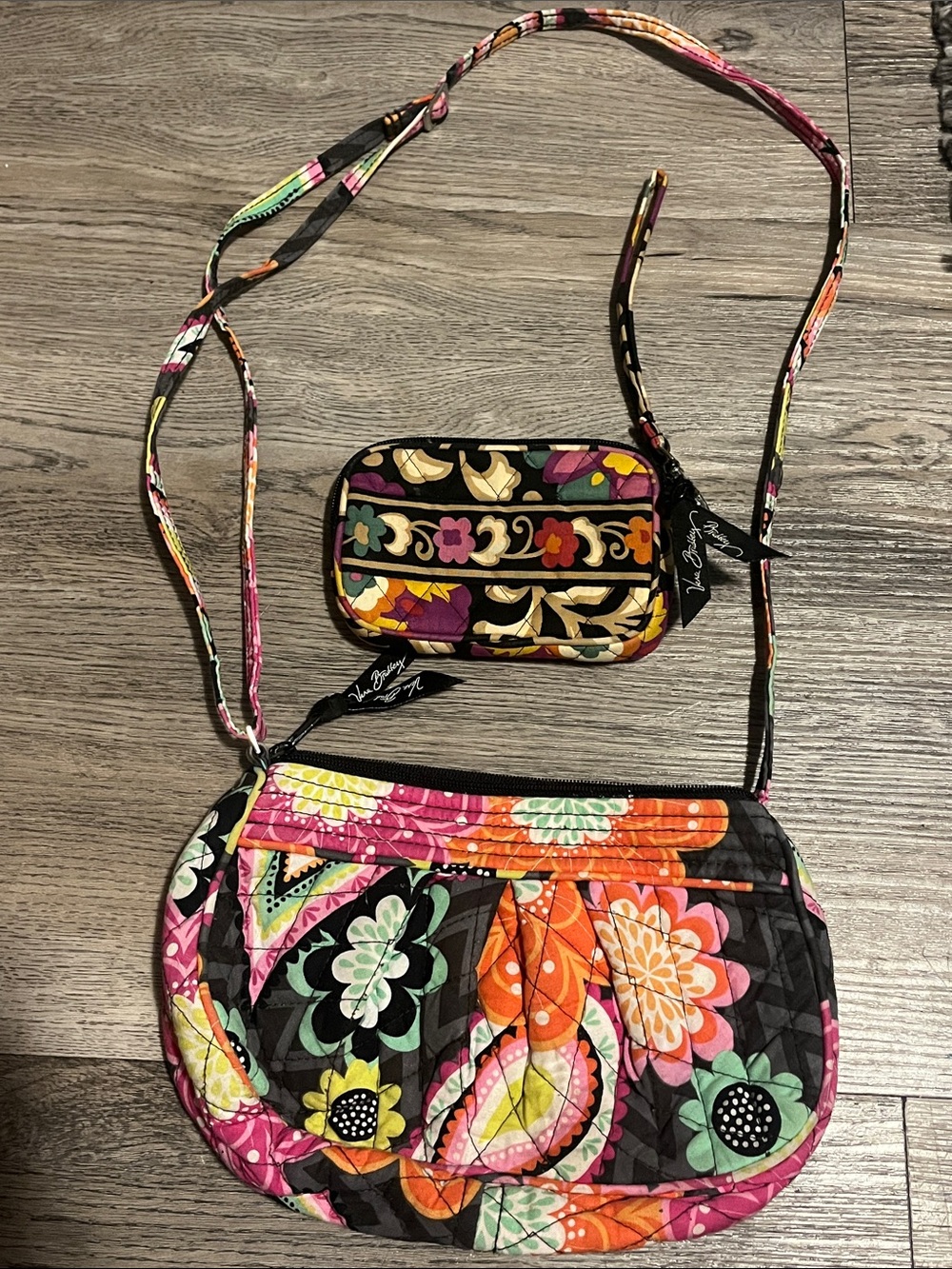 Vera Bradley Black Multi Floral Quilted Crossbody with Coin Pouch